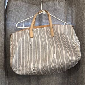 Beige Striped Tote Bag
